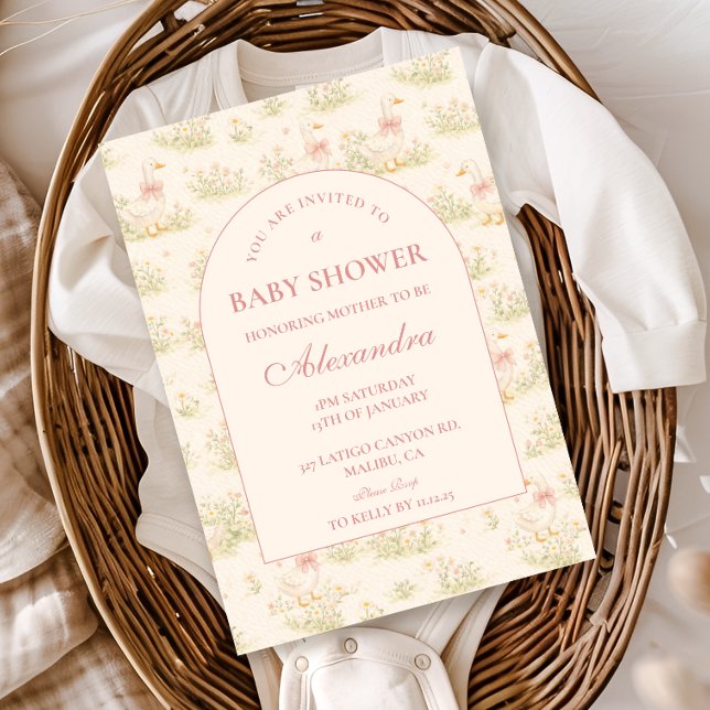 Invitation Baby-Shower Vintage Oie Florale (Créateur téléchargé)