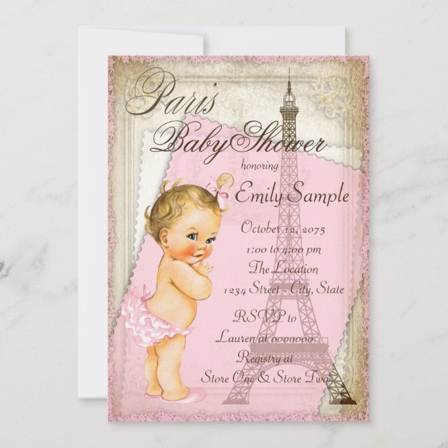 Invitation Baby shower vintage Paris (Devant)