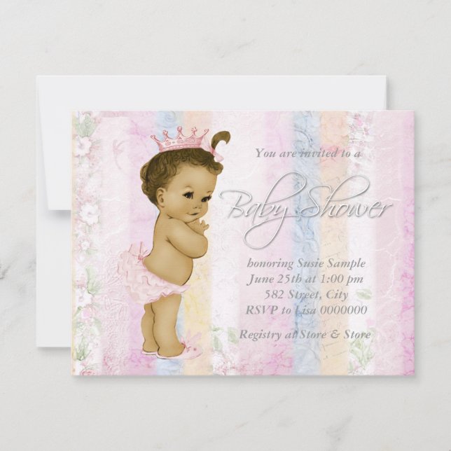 Invitation Baby shower vintage Pastel Rainbow (Devant)