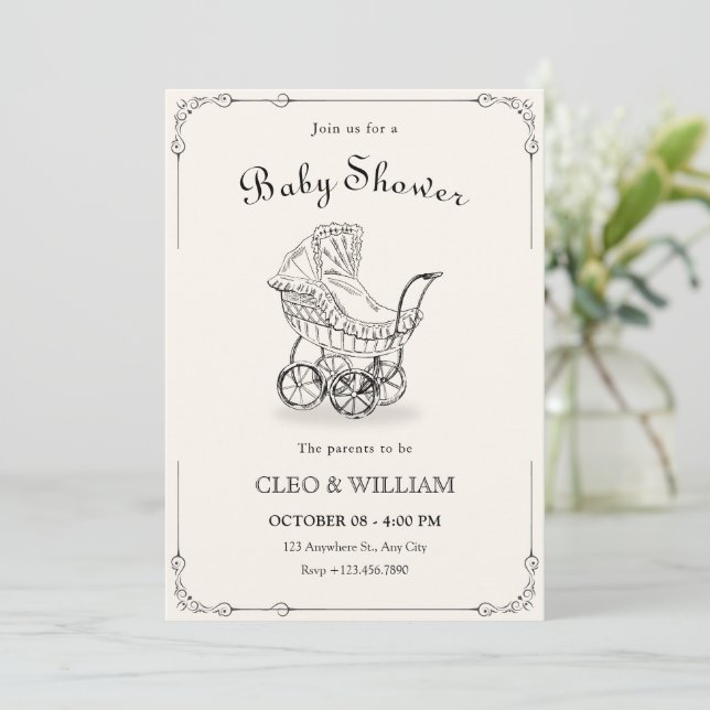 Invitation baby shower vintage pour bébé (Debout devant)