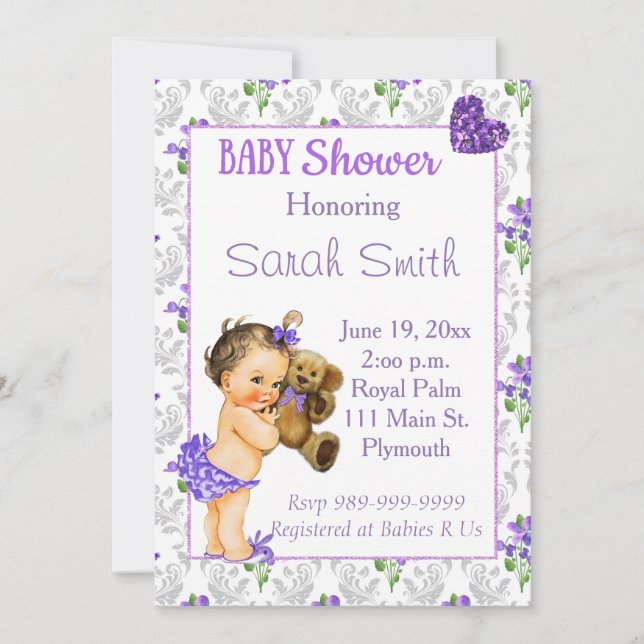 Invitation Baby shower vintage pour bébé fille (Devant)