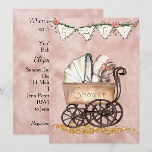 Invitation Baby shower vintage pour bébé fille
