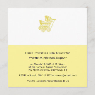 Invitation Baby shower Vintage Pram Jaune
