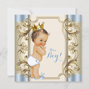 Invitation Baby shower Vintage Prince Blue et Gold