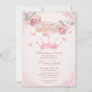 Invitation Baby shower Vintage Princesse Pink Tiara