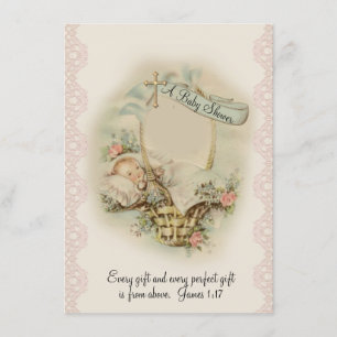 Invitation Baby shower Vintage religieux catholique