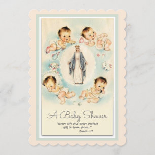 Invitation Baby shower Vintage religieux catholique