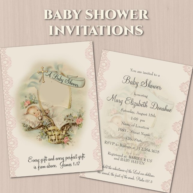 Invitation Baby shower Vintage religieux chrétien (Créateur téléchargé)