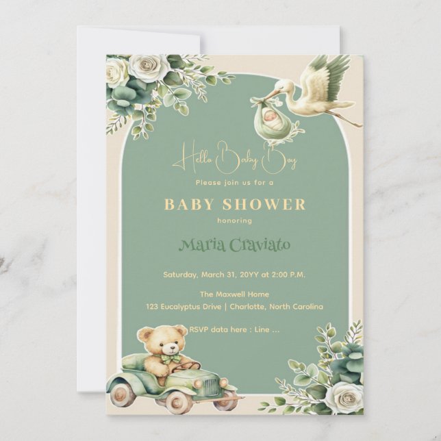Invitation Baby shower vintage Ride & Teddy Pride (Devant)