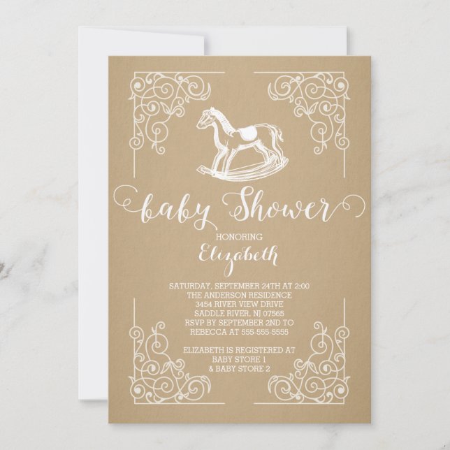 Invitation Baby shower vintage Rocking Horse (Devant)