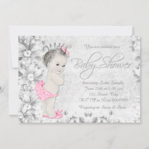 Invitation Baby shower Vintage rose et gris