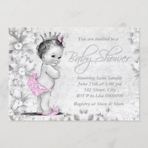 Invitation Baby shower Vintage rose et gris