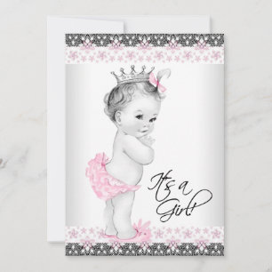 Invitation Baby shower vintage rose et gris