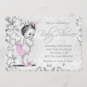 Invitation Baby shower Vintage rose et gris