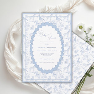 Invitation Baby Shower Vintage Safari Toile Bleue