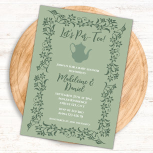 Invitation Baby shower vintage Sage Green Floral Tea Party
