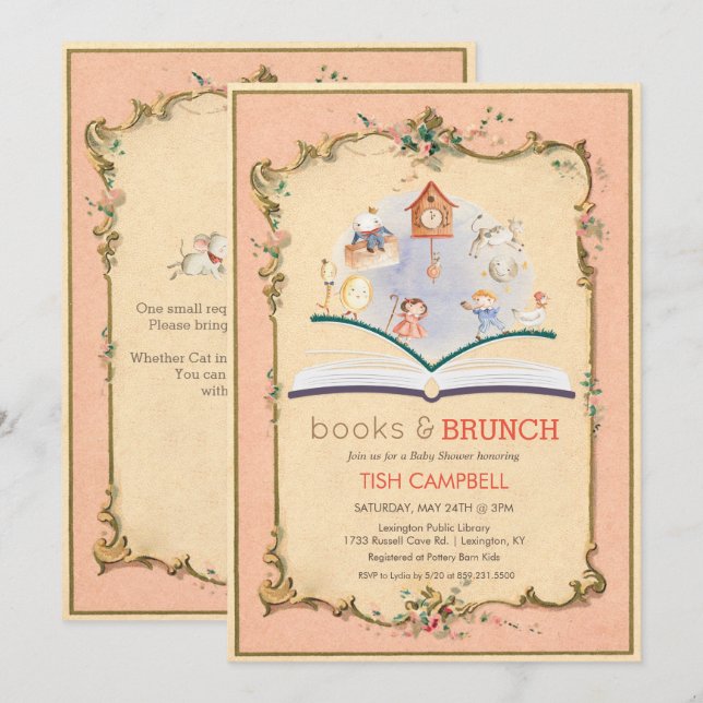 Invitation Baby shower vintage Storybook (Devant / Derrière)