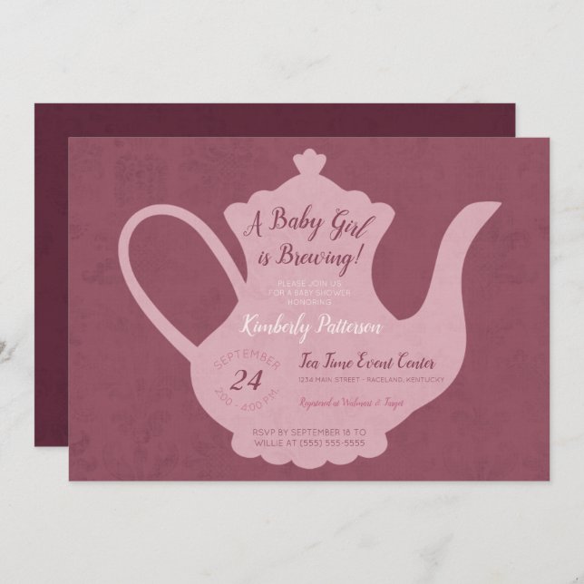 Invitation Baby shower Vintage Tea Party (Devant / Derrière)