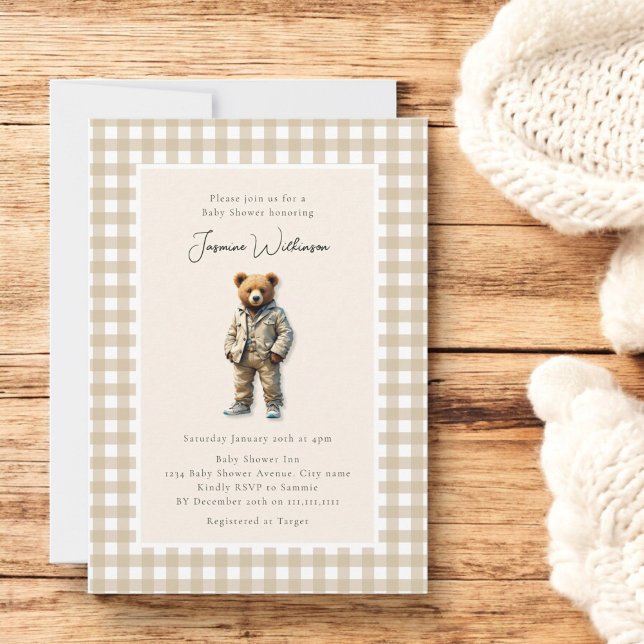 Invitation Baby shower vintage Teddy (minimal baby shower invitation with a vintage nostalgia feel , vintage teddy , gender neutral )