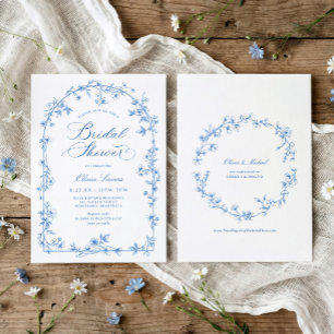 Invitation Baby Shower Vintage Toile Bleue Florale