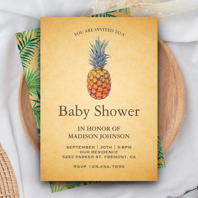 Invitation Baby Shower Vintage Tropical Pineapple (Créateur téléchargé)