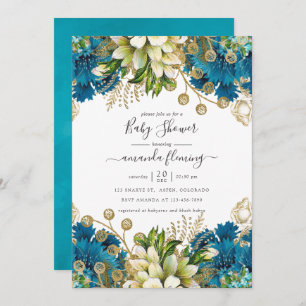 Invitation Baby shower vintage Turquoise et Gold Shabby