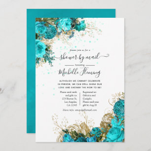 Invitation Baby shower vintage Turquoise et Or par la poste