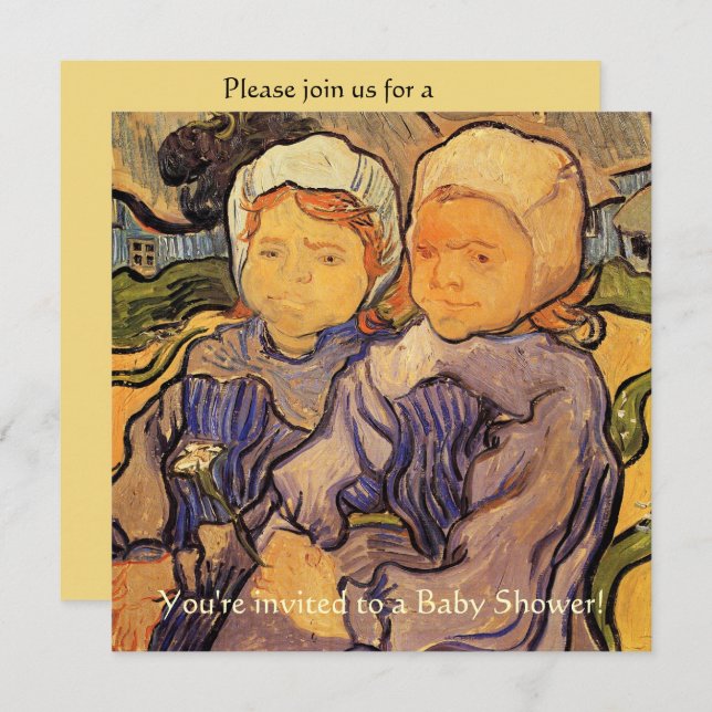 Invitation Baby shower vintage, Van Gogh, Deux enfants (Devant / Derrière)