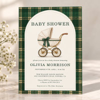 Baby Shower Vintage Vert Carrelage Tartan Poussett