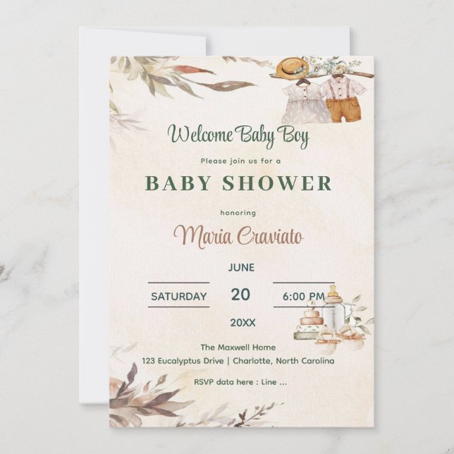 Invitation Baby shower vintage Vêtements pour bébés Invitatio (Devant)