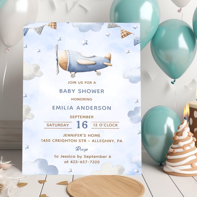 Invitation Baby shower Vintage voyage avion (Créateur téléchargé)