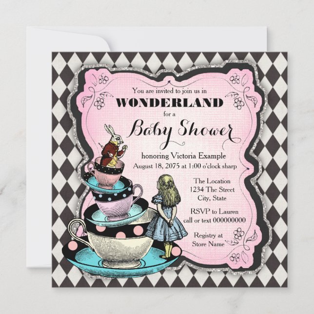 Invitation Baby shower vintage Wonderland (Devant)