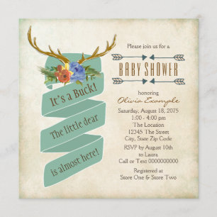 Invitation Baby shower Vintage Woodland Deer Antler