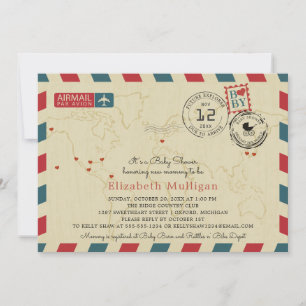 Invitation Baby shower vintage World Traveller