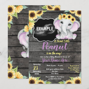 Invitation Baby shower violet de l'éléphant de tournesol