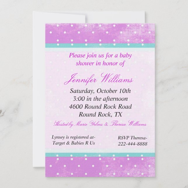 Invitation Baby shower violet et aqua (Devant)