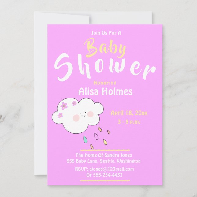 Invitation Baby shower, violet et blanc, (Devant)