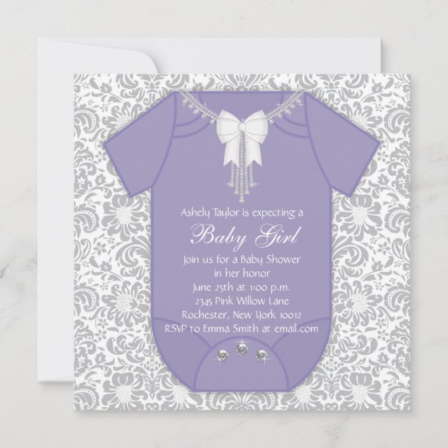 Invitation Baby Shower Violet et Gris (Devant)