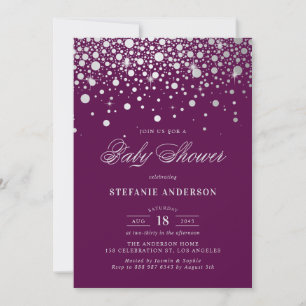 Invitation Baby shower violet Faux Silver Foil Confetti Point