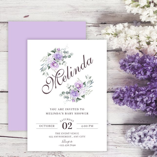 Invitation Baby shower violet floral (Créateur téléchargé)