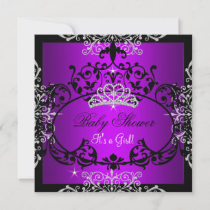 Invitation Baby shower violet Princesse Tiara Black Lace