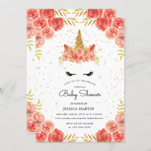 Invitation baby shower virtuel à licorne blanche rose