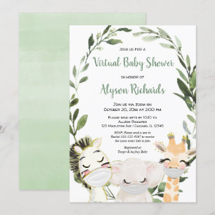 Invitation Baby shower virtuel animaux de verdure avec masque