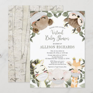 Invitation baby shower virtuel, animaux mignons avec masques