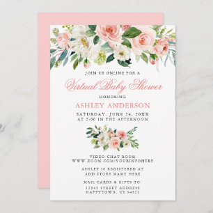 Invitation Baby shower virtuel aquarelle rose florale