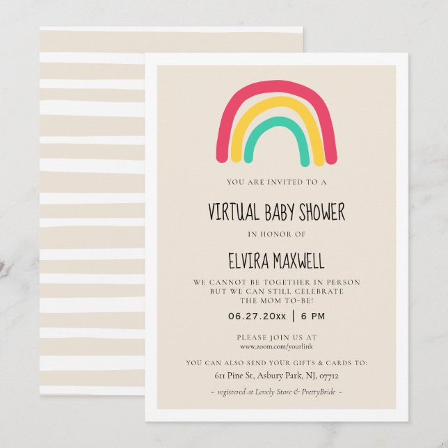 Invitation Baby shower virtuel arc-en-ciel moderne (Devant / Derrière)