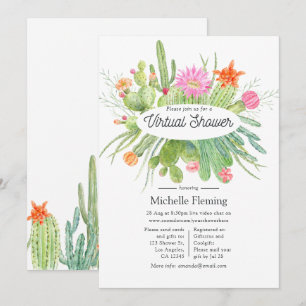 Invitation Baby Shower Virtuel au Thème Cactus Aquarelle