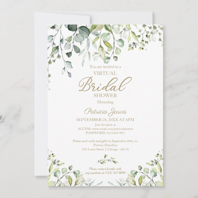Invitation Baby Shower Virtuel avec Verdure d'Eucalyptus (Devant)