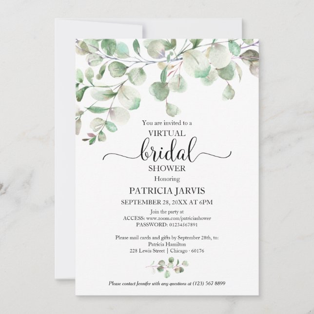 Invitation Baby Shower Virtuel avec Verdure d'Eucalyptus (Devant)
