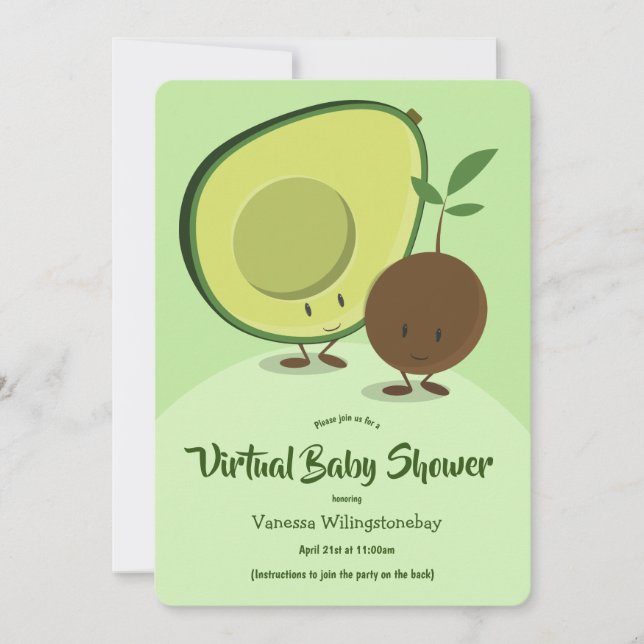 Invitation Baby shower virtuel Avocado et dessin animé Pit (Devant)